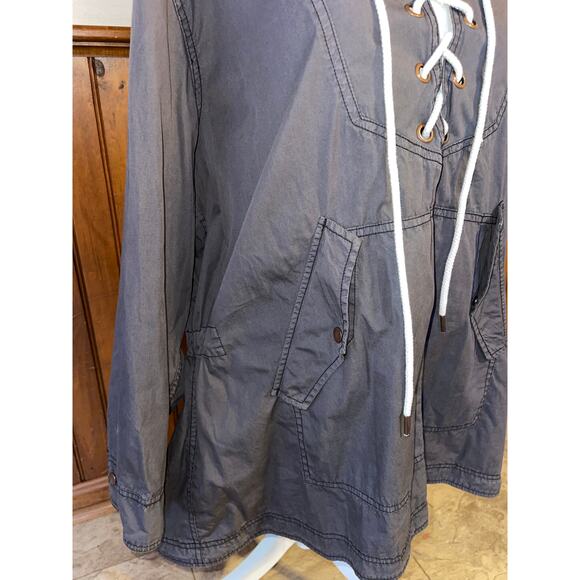Womens Free People Dark Gray Lace Poplin Hooded Jacket Anorak Boho Size XS/S - Picture 2 of 9